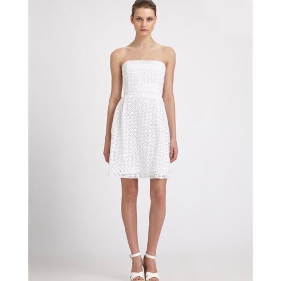 Laundry by Shelli Segal White Crochet Eyelet Cut Out Strapless Dress Size 10 - Picture 1 of 16